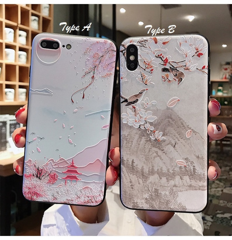 Soft emboss iPhone Case Chinese Landscape Phone Case