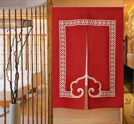 Red Door Curtain Oriental Style Silk Screen Noren Panel Etsy