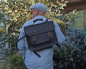 Leather backpack. Leather satchel backpack. Dark brown backpack