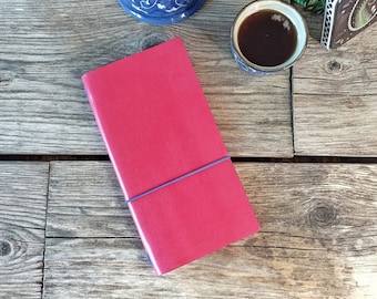Pink Fauxdori leather cover. Midori traveler's notebook leather cover. Leather Journal cover. Bullet Journal cover. Leather art journal.