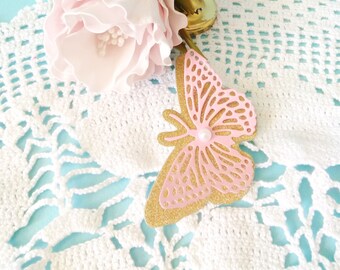 20 Stück 3D Schmetterling Party Decor, Gold Glitter und rosa Schmetterling, Babypartydekor, Geburtstagsfeier, Mädchenparty, Schmetterlinge sterben Schnitte