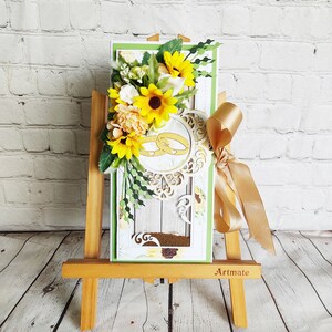 Porta-dinheiro para cartão de presente de casamento - Cartão de parabéns verde e verde claro - Presente de casamento - Presente exclusivo para casamento - Presente para casal