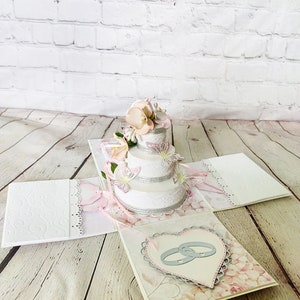 Caja de explosión, Caja de regalo de boda, Tarjeta emergente, Tarjeta emergente de boda con pastel, Regalo sorpresa, Regalo de boda
