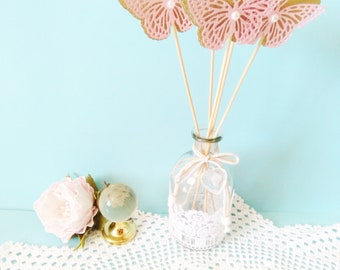 12 Schmetterling Mittelstücke Sticks für Babyparty, Rose und Glitter Gold Schmetterling Topper, Tischdekoration, Geburtstag, Hochzeit, Taufe