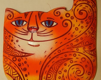 Ceramic wall Cat Decorative. Ginger cat. Golden cat. Ceramic Wall Art. Cat Wall Hanging. Hand Made Ceramics. Ceramic wall hanging decor.