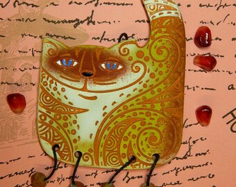 Ceramic mini-wall Ornamental Cat. Siamese cat. Ceramic Wall Art. Cat Wall Hanging. Hand Made Ceramics. Ceramic wall hanging decor.