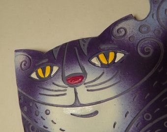 Ceramic wall Cat Decorative. Lilac Cat. Blue cat. Ceramic Wall Art. Cat Wall Hanging. Hand Made Ceramics. Ceramic wall hanging decor.