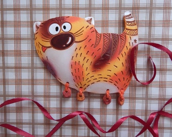 Ceramic wall Cat Curious. Ginger cat. Spotted cat. Ceramic Wall Art. Cat Wall Hanging. Hand Made Ceramics. Ceramic wall hanging decor.