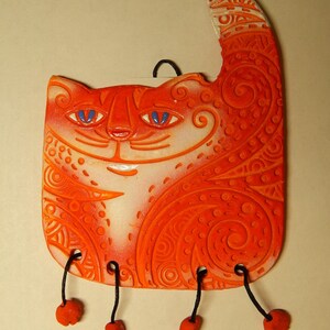 Ceramic mini-wall Ornamental Cat. Blue cat. Red Cat. Ceramic Wall Art. Cat Wall Hanging. Hand Made Ceramics. Ceramic wall hanging decor. image 8