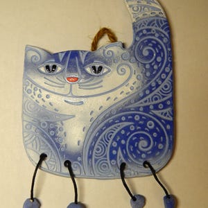 Ceramic mini-wall Ornamental Cat. Blue cat. Red Cat. Ceramic Wall Art. Cat Wall Hanging. Hand Made Ceramics. Ceramic wall hanging decor. image 2