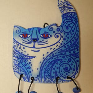 Ceramic mini-wall Ornamental Cat. Blue cat. Red Cat. Ceramic Wall Art. Cat Wall Hanging. Hand Made Ceramics. Ceramic wall hanging decor. image 5