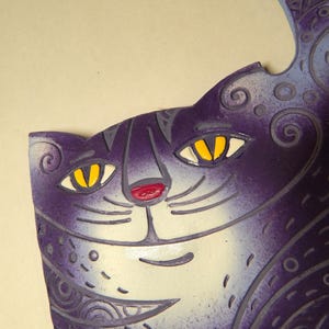 Ceramic wall Cat Decorative. Lilac Cat. Blue cat. Ceramic Wall Art. Cat Wall Hanging. Hand Made Ceramics. Ceramic wall hanging decor.
