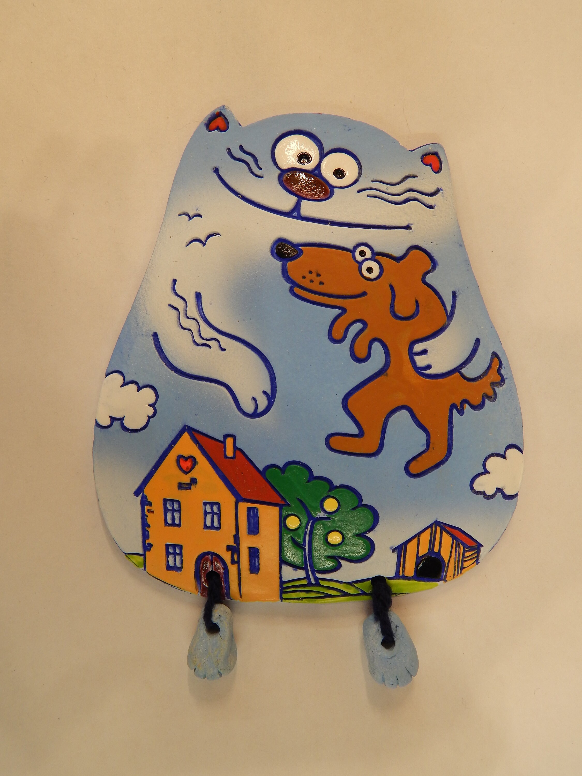 Gato tipo pared de cerámica. Gato con un perro. Arte de pared | Etsy