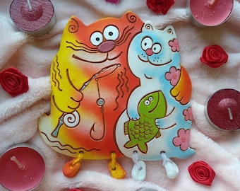 Ceramic wall Loving couple of cats. Two cats. Ceramic Wall Art. Cat Wall Hanging. Hand Made Ceramics. Ceramic wall hanging decor.