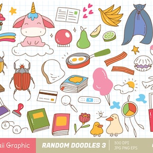 Random Kawaii Doodle Clipart, niedliche Vektor Clipart, digitaler Download, süßer Sticker