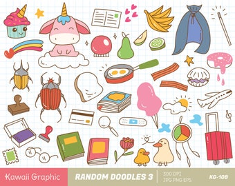 Clipart casuale Kawaii Doodle, clipart vettoriale carina, download digitale, adesivo carino