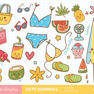 Cute SUMMER Clipart, kawaii clipart, cute vector, doodle clipart, cute doodle, digital download