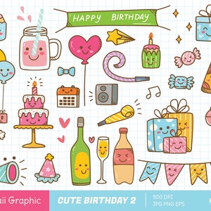 Cute BIRTHDAY Clipart, kawaii clipart, cute vector, doodle clipart, cute doodle, digital download