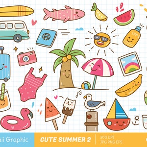 Süße SOMMER Clipart, kawaii Clipart, niedliche Vektor, Doodle Clipart, niedliche Doodle, digitaler Download