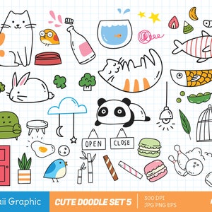 Random Kawaii Doodle clipart, cute vector clipart, digital download, cute sticker