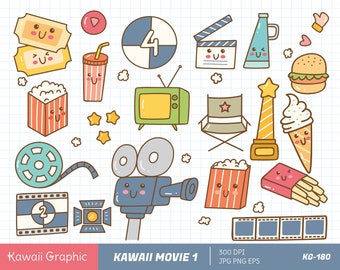 Clipart di film Kawaii casuali, clipart vettoriale carino, download digitale, adesivo carino