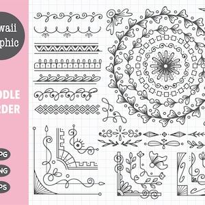 Doodle Borders, Hand Drawn Borders, Borders clip art, Design Element, Wreaths, Laurels, Dividers, digital download