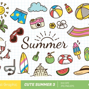Cute SUMMER Clipart, kawaii clipart, cute vector, doodle clipart, cute doodle, digital download