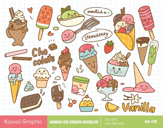 Cute ice cream Kawaii Doodle clipart, cute vector clipart, digital  download, cute sticker