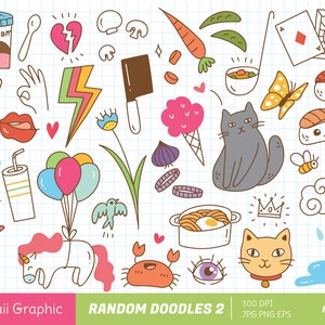 Cute Random DOODLE Clipart 2 , kawaii clipart, cute vector, doodle clipart, cute doodle, digital download
