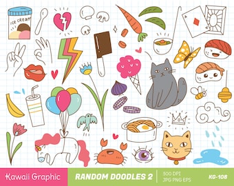 Doodle sveglio DOODLE casuale Clipart 2, kawaii clipart, sveglio, clipart, carina, download digitale