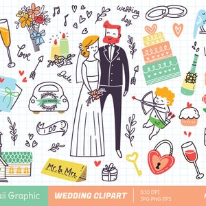 Cute WEDDING Clipart, kawaii clipart, cute vector, doodle clipart, cute doodle, digital download