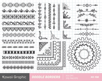 Doodle Borders, Hand Drawn Borders, Borders clip art, Design Element, Wreaths, Laurels, Dividers, digital download