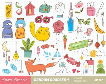 Random DOODLE Clipart 1 , kawaii clipart, cute vector, doodle clipart, cute doodle, digital download