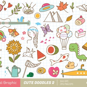 Cute DOODLE Clipart, kawaii clipart, cute vector, doodle clipart, colorful doodle, digital download