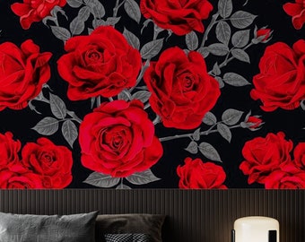 Red Roses Wallpaper - Etsy Red Roses Wallpaper - Etsy
