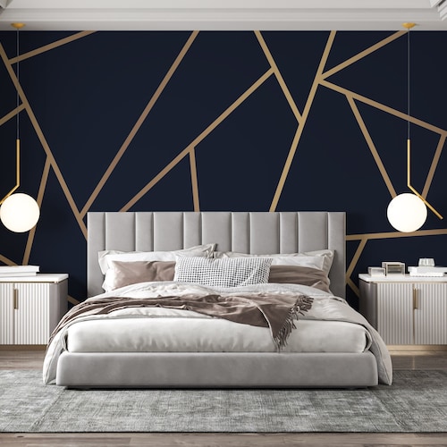 Bali Leaves Navy and Gold PEEL & STICK Wallpaper - Etsy