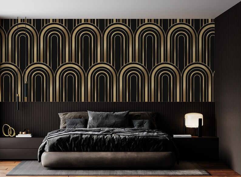 Black Gold Peel and Stick Wallpaper Art Deco Wallpaper Etsy