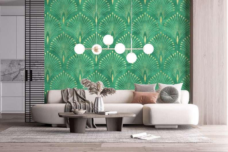 Green Gold Art Deco Wallpaper Removable Wallpaper Peel Stick Etsy