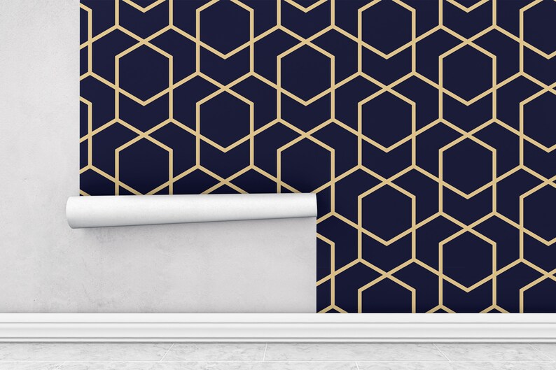 Navy Blue Wallpaper Art Deco Wallpaper Adhesive Wallpaper Etsy