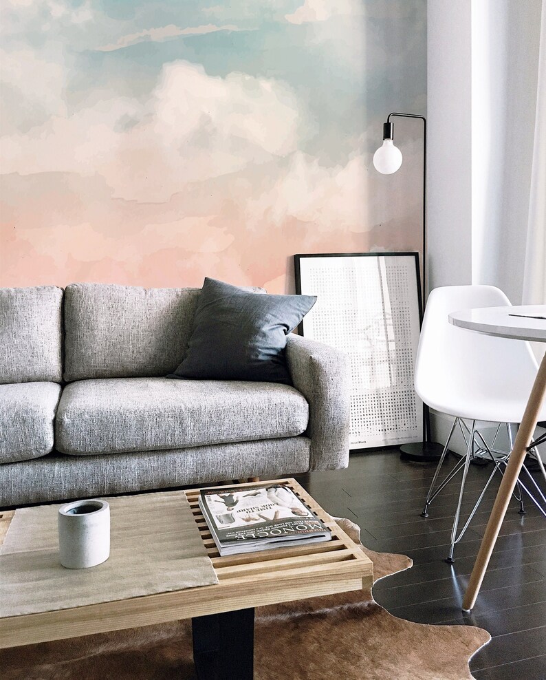 Pink and Blue Watercolor Wallpaper Peel Stick Wallpaper - Etsy