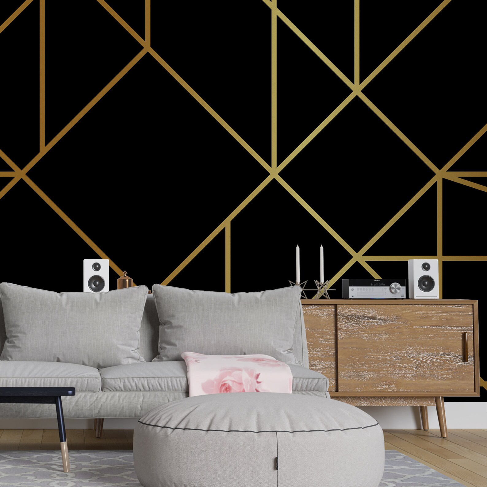 Geometric Wallpaper Black Gold Wall Mural Peel Stick Etsy