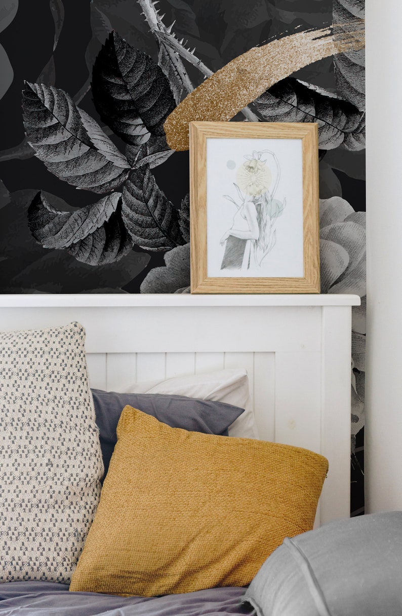 Black Gold Floral Modern Wallpaper Peel and Stick Wallpaper - Etsy