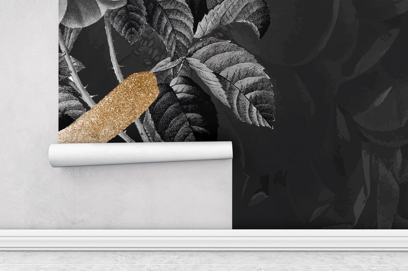 Black Gold Floral Modern Wallpaper Peel and Stick Wallpaper - Etsy