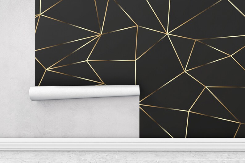 Black Gold Self Adhesive Wallpaper Mural Geometric Wallpaper Etsy