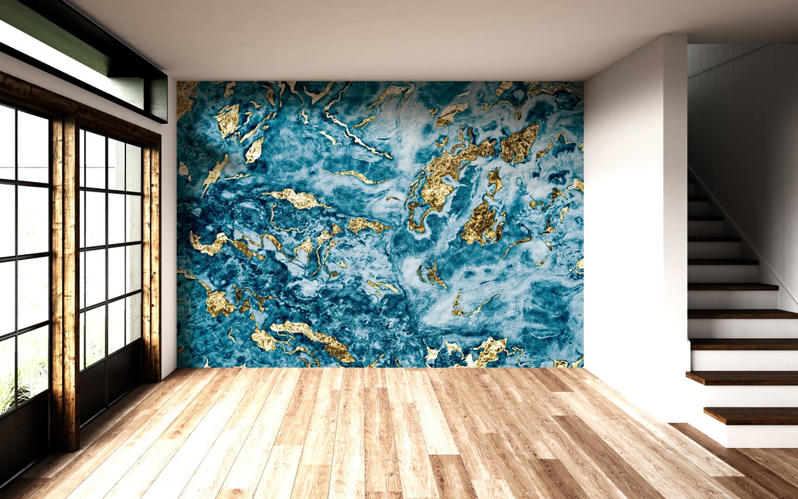 Blue and Gold Wallpaper Peel and Stick Removable Wallpaper - Etsy
