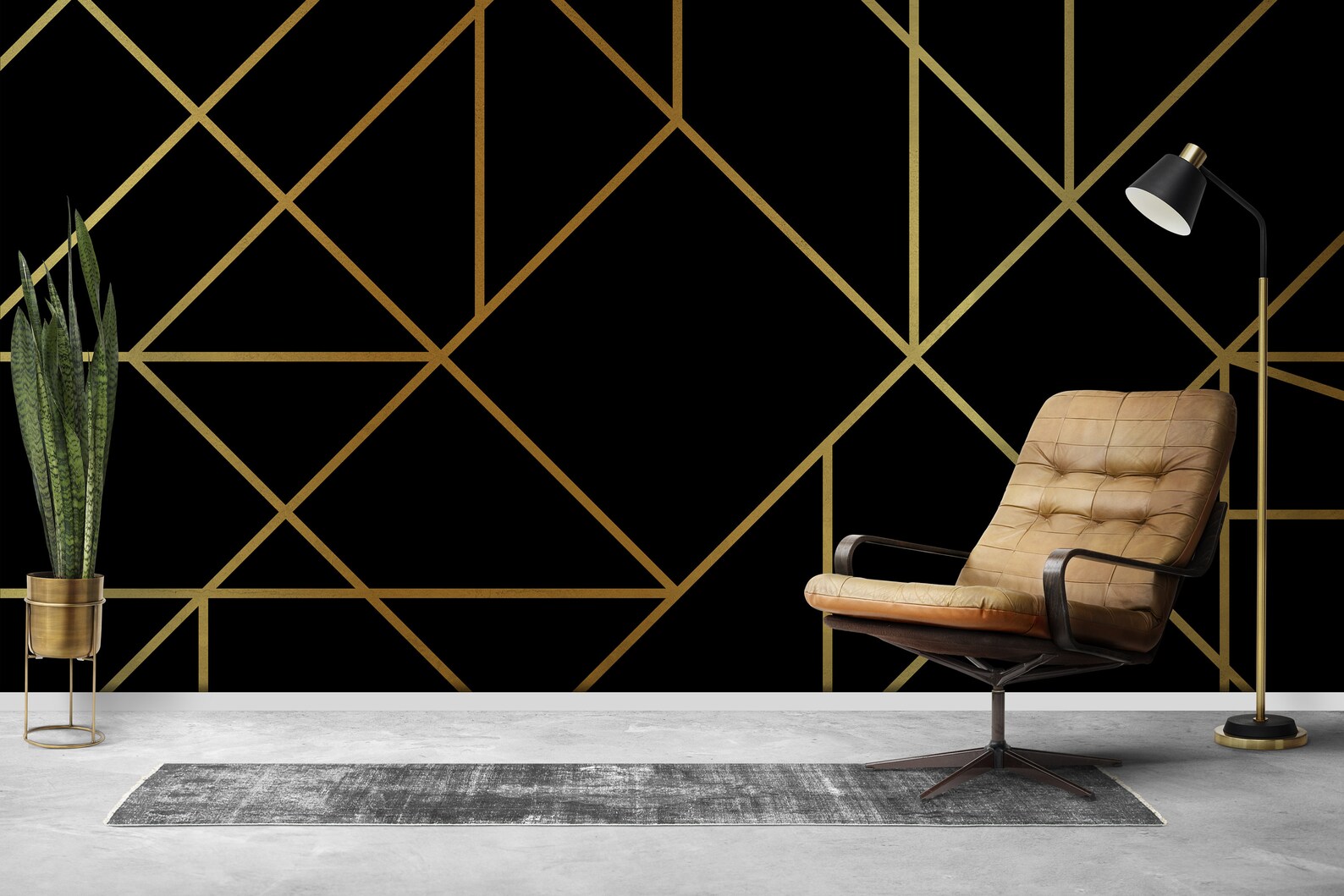 Geometric Wallpaper Black Gold Wall Mural Peel Stick Etsy
