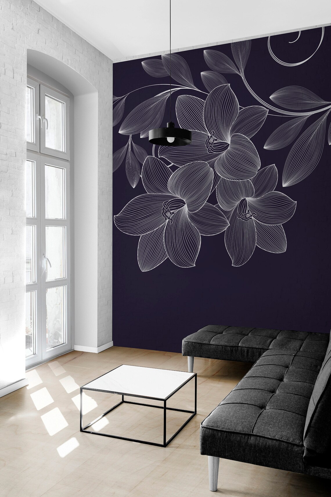 Navy Blue Floral Wall Mural Removable Wallpaper Temporary Etsy