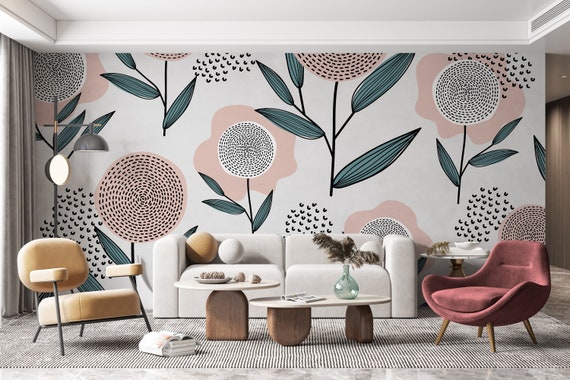 Soft Pink and Green Floral Wallpaper Peel and Stick - Etsy