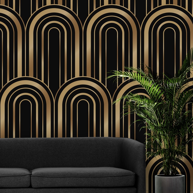 Black Gold Peel and Stick Wallpaper Art Deco Wallpaper - Etsy
