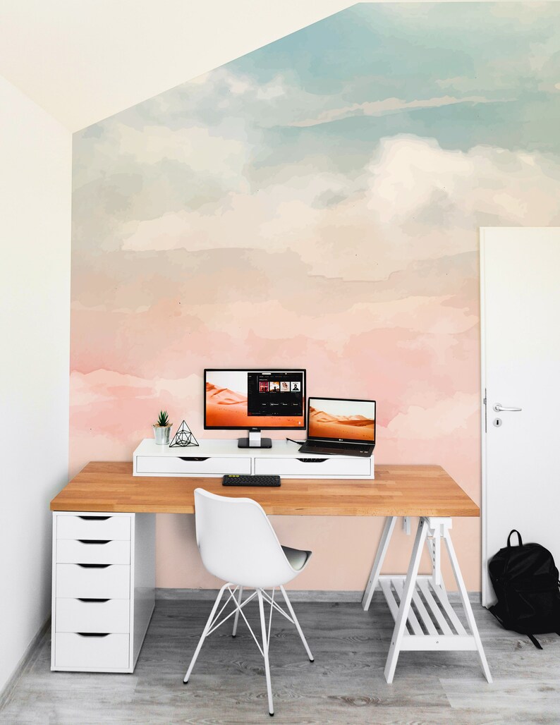 Pink and Blue Watercolor Wallpaper Peel Stick Wallpaper - Etsy